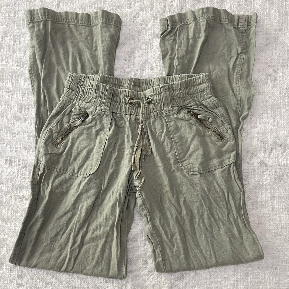 VTG Y/K‎ 2000s BeBop Women's XS Green Baggy Pants Linen Cotton Pull On Boho